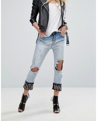 Replay Boyfriend Jeans With Embellished Turn Up
