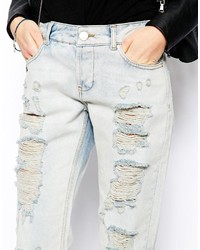 Asos Brady Low Rise Slim Boyfriend Jeans In Bleach Wash With Extreme Rips