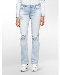 Calvin Klein Straight Leg Destroyed Light Wash Jeans
