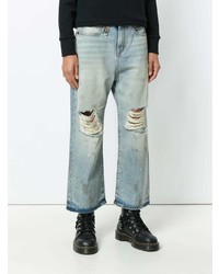 R13 Distressed Wide Leg Cropped Jeans