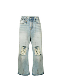 R13 Distressed Wide Leg Cropped Jeans