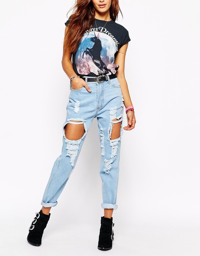 high waisted extreme ripped jeans