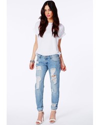 Missguided Dylan Ripped Boyfriend Jeans In Light Vintage