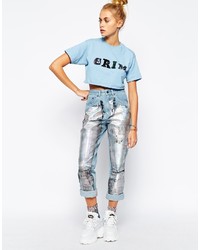The Ragged Priest Moonshine Holographic Mom Jeans, $134
