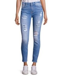 7 For All Mankind Peek A Boo Sequin Distressed Skinny Ankle Jeans