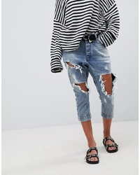One Teaspoon Kingpins Cropped Boyfriend Jean With Extreme Distressing