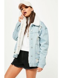 Missguided Blue Faux Fur Lined Ripped Denim Jacket