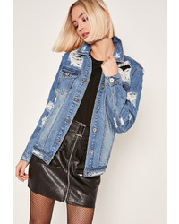 Missguided Blue Ripped Denim Jacket