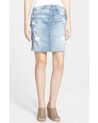 7 For All Mankind Destroyed Mid Rise Denim Pencil Skirt