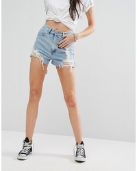 Asos Tall Asos Tall Denim Side Split Shorts In Carnation Light Wash With Extreme Rips
