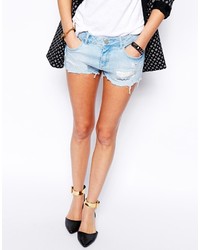 Asos Collection Low Rise Denim Shorts In Light Wash