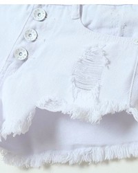 ChicNova High Waist Four Button Distressed Denim Short In White