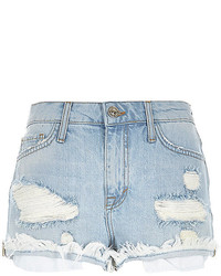 light blue ripped jean shorts