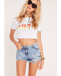 Missguided Mid Rise Ripped Shorts Light Blue