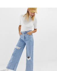 Collusion Wide Leg Jean In Light Blue With Knee Rips