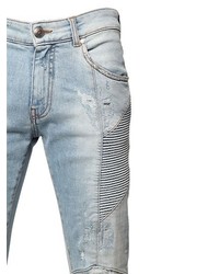 Balmain Blue Destroyed Biker Jeans - ShopStyle