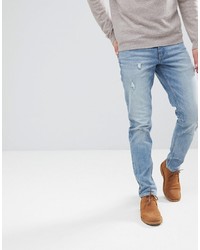 ASOS DESIGN Asos Stretch Slim Jeans In Mid Wash With Abrasions
