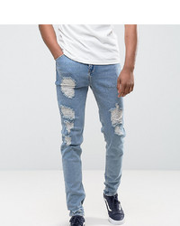 ASOS DESIGN Asos Tall Tapered Jeans In Vintage Light Wash Blue With Heavy Rips