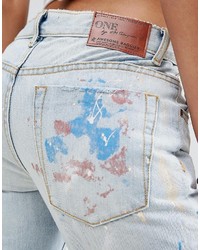 One Teaspoon Awesome Baggies Straight Jean With Paint Splatter And Ripped Knee