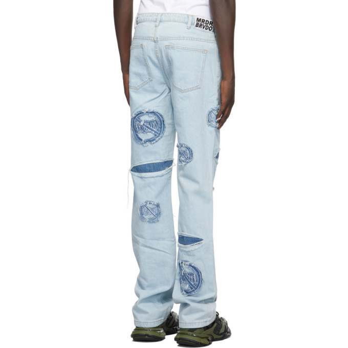 Who Decides War by MRDR BRVDO Blue Anti 666 Logo Jeans, $320 | SSENSE ...