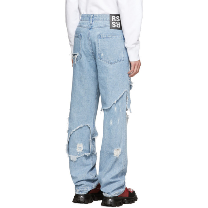 Raf Simons Blue Destroyed Relaxed Fit Jeans, $1,035 | SSENSE