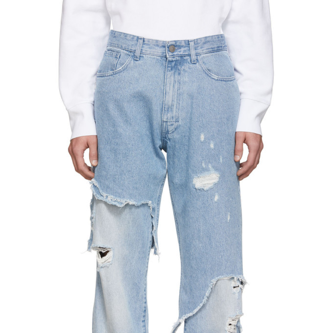 Raf Simons Blue Destroyed Relaxed Fit Jeans, $1,035 | SSENSE | Lookastic