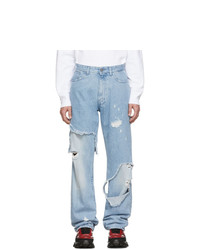 Raf Simons Blue Destroyed Relaxed Fit Jeans