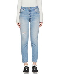 RE/DONE Blue Distressed High Rise Ankle Crop Jeans