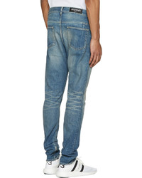 Balmain Blue Distressed Low Rise Jeans