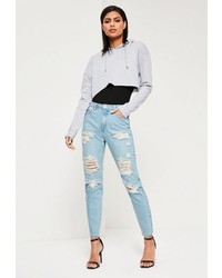 Missguided Blue High Waisted Ripped Mom Jeans