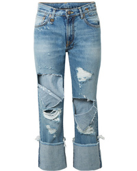 R13 Bowie Cropped Distressed Mid Rise Straight Leg Jeans