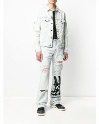 Off-White Bunny Print Bleached Effect Jeans