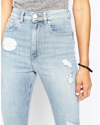 Asos Collection Farleigh High Waist Slim Mom Jeans In Forever Blue Wash With Rips