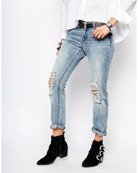Noisy May Cropped Straight Jeans With Ripped Knees