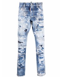 DSQUARED2 Crystal Embellished Distressed Straight Leg Jeans