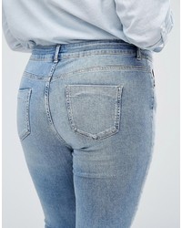 Asos Curve Curve Lisbon Midrise Skinny Jeans In Shelby Light Stonewash With Shredded Knees
