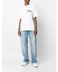 Aries Distressed Logo Lettering Jeans