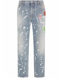 Dolce & Gabbana Distressed Logo Patch Jeans