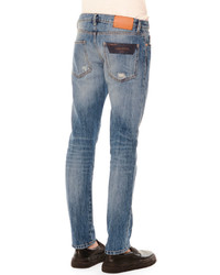 Valentino Distressed Slim Fit Denim Jeans Blue