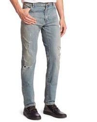 Saint Laurent Distressed Straight Fit Jeans