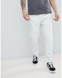 ASOS DESIGN Drop Crotch Jeans In Bleach Wash Blue With Extreme Rips