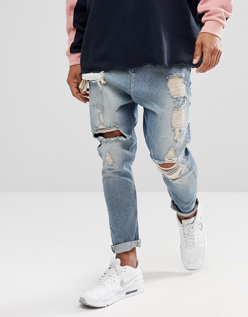 ASOS DESIGN Drop Crotch Jeans Vintage Light Blue With Heavy $45 | Asos | Lookastic