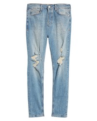 Topman Extreme Rip Repair Jeans In Light Blue At Nordstrom