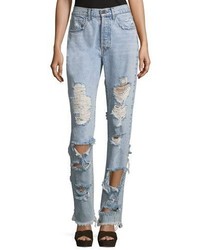 Alice + Olivia Genevive Extremely Distressed Straight Leg Girlfriend Jeans
