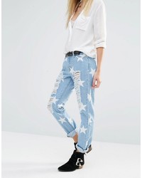 Noisy May Girlfriend Ankle Grazer Jeans With All Over Rips Stars