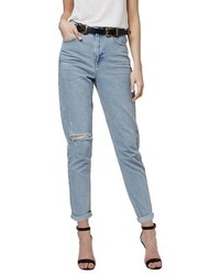 Topshop High Rise Ripped Mom Jeans