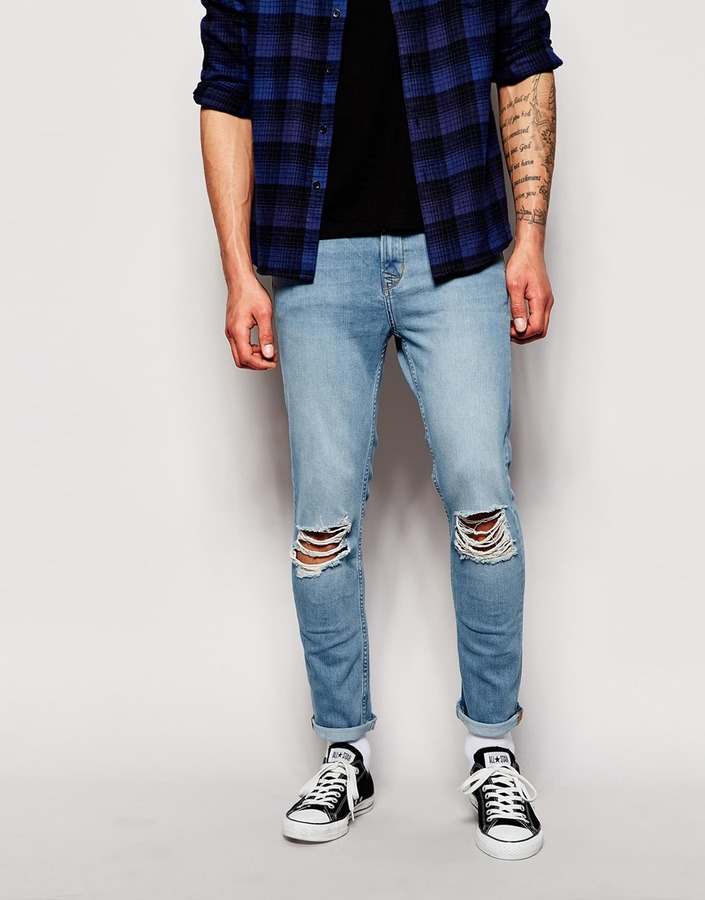 Hoxton Denim Skinny Ripped Jeans In Light Blue Wash, $143 | Asos ...