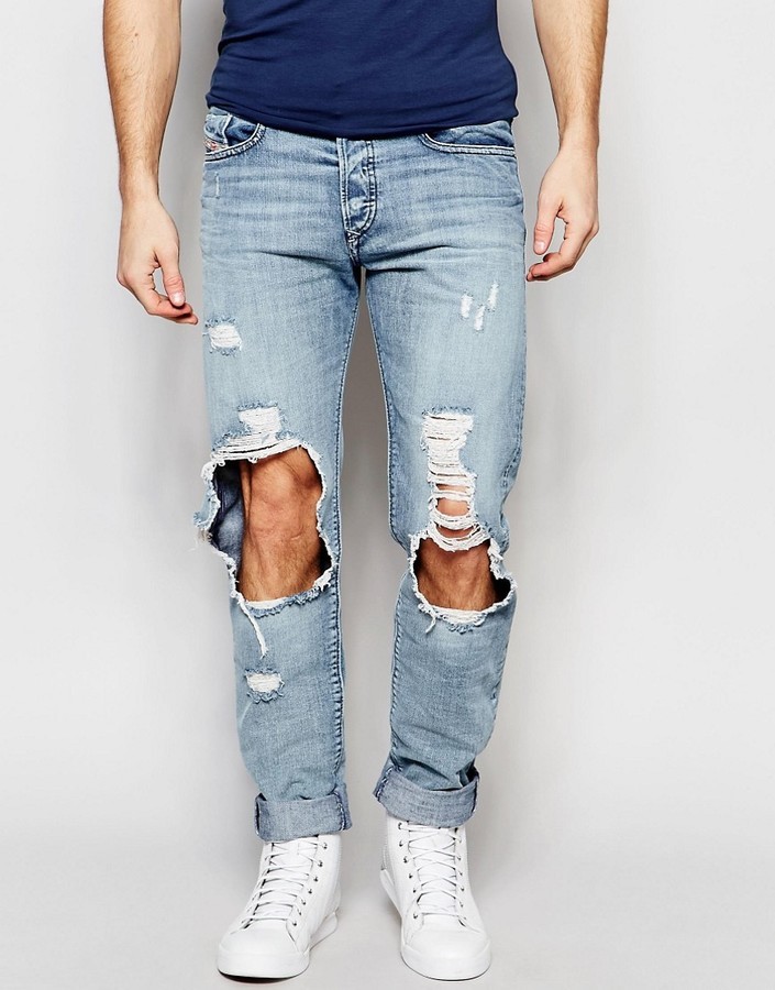 regular fit distressed jeans