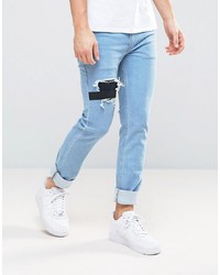 Religion Jeans In Slim Stretch Fit With Rips And Elastic Patch