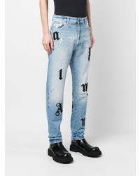 Palm Angels Logo Patches Straight Leg Jeans
